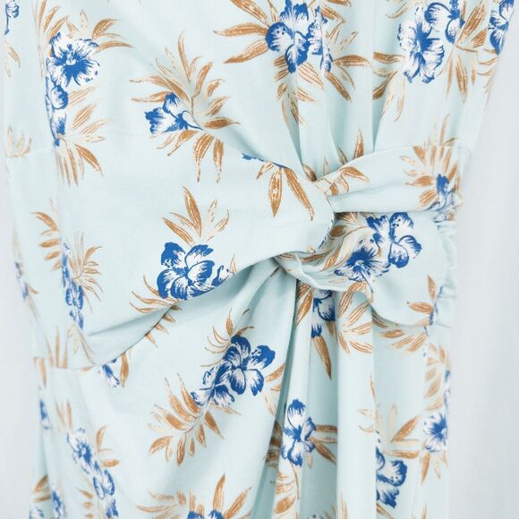 Lands End Cap Sleeve Twist Front Flare Dress Womens Medium Floral Aqua Blue - Picture 8 of 16